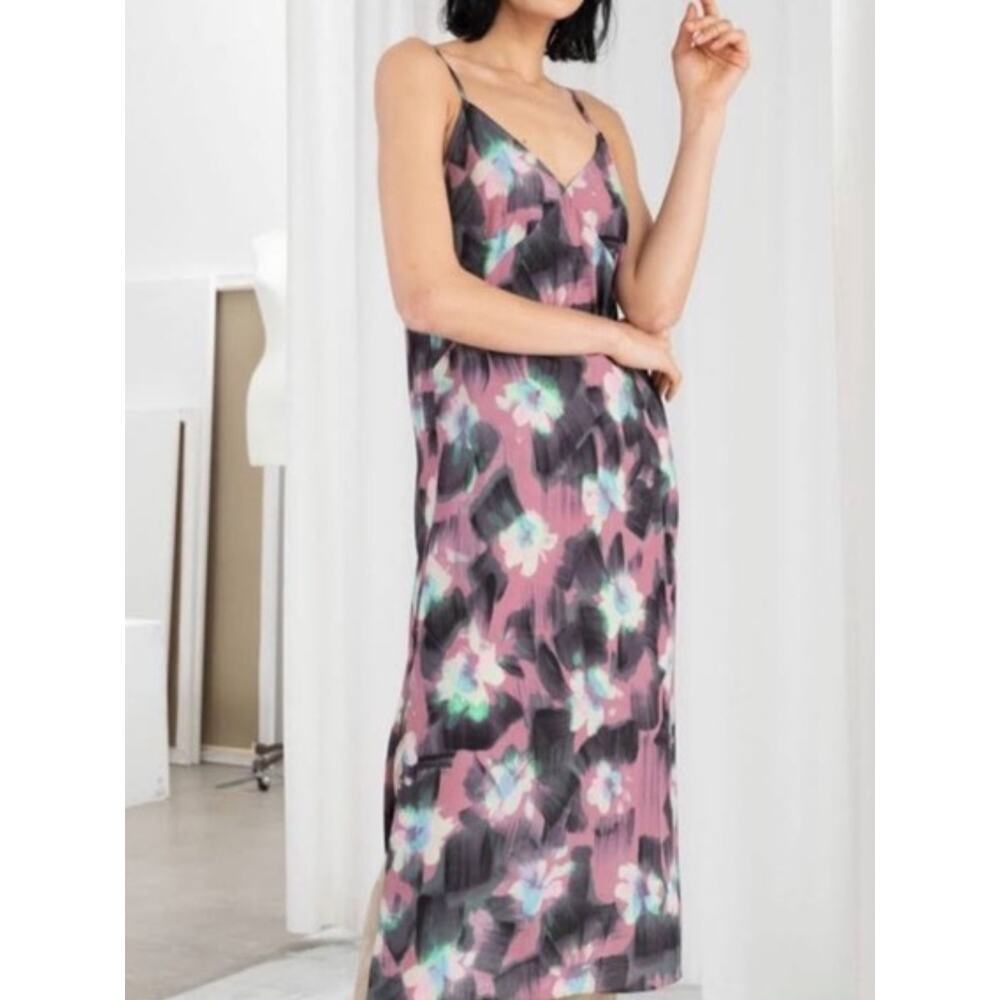 & OTHER STORIES Capsule Floral Watercolor Slit Midi Slip Dress Size 2